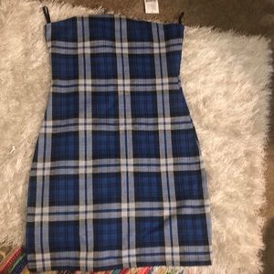 Blue Plaid Strapless Dress